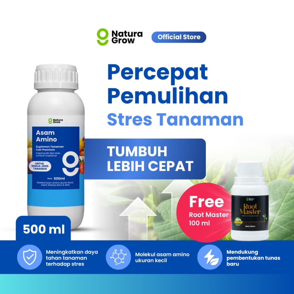 Pupuk Asam Amino Tanaman 500ml Naturagrow Pupuk Cair Daun Anti Stres untuk Sayuran Buah Bunga