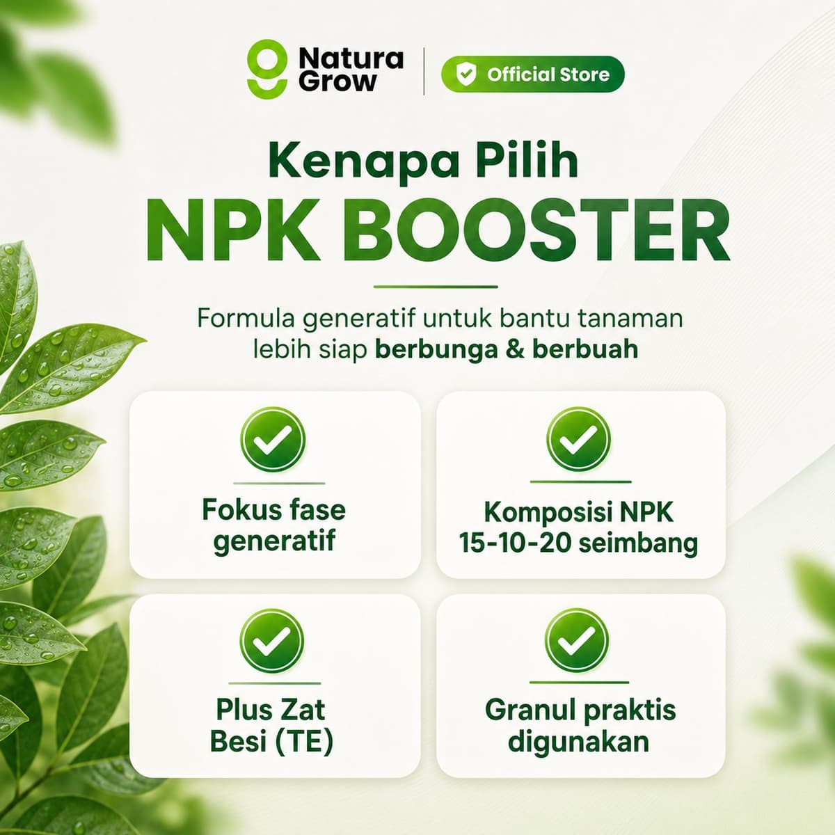Pupuk NPK Booster NaturaGrow 15-10-20 + TE Cap Tawon Pupuk Bunga Buah untuk Cabai Tomat Sayur Tanaman 200gr 500gr