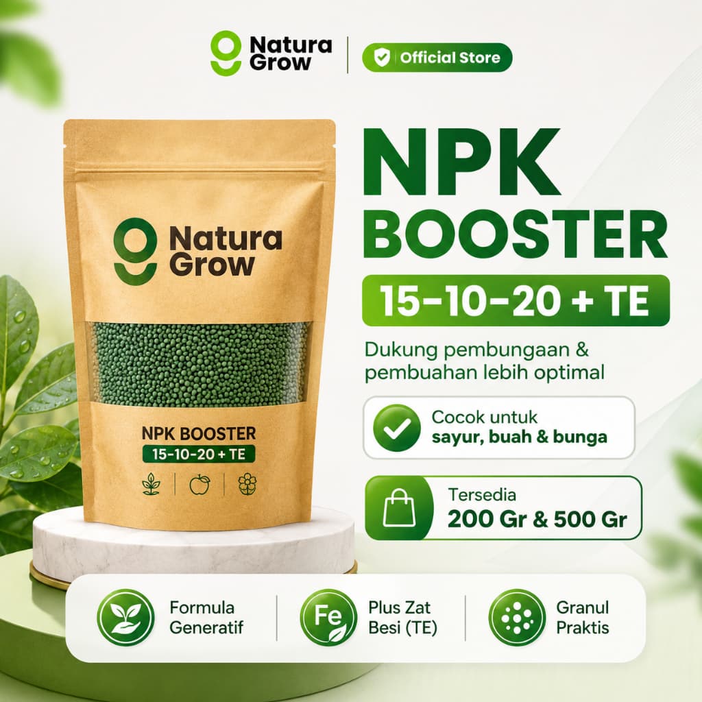Pupuk NPK Booster NaturaGrow 15-10-20 + TE Cap Tawon Pupuk Bunga Buah untuk Cabai Tomat Sayur Tanaman 200gr 500gr