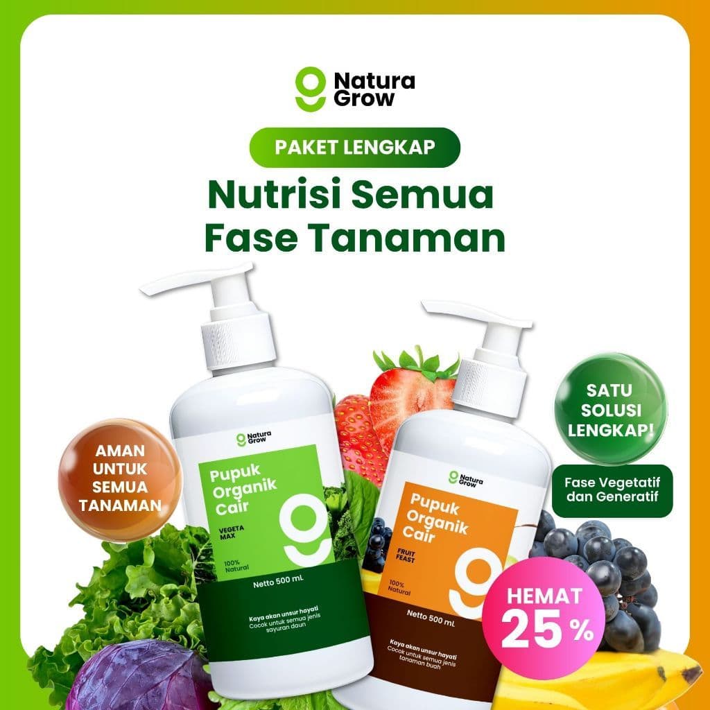 Naturagrow - Pupuk Organik Pelebat & Penyubur Buah dan Tanaman Sayur Paket 2in1 Pupuk Organik Cair Khusus Buah dan Sayur
