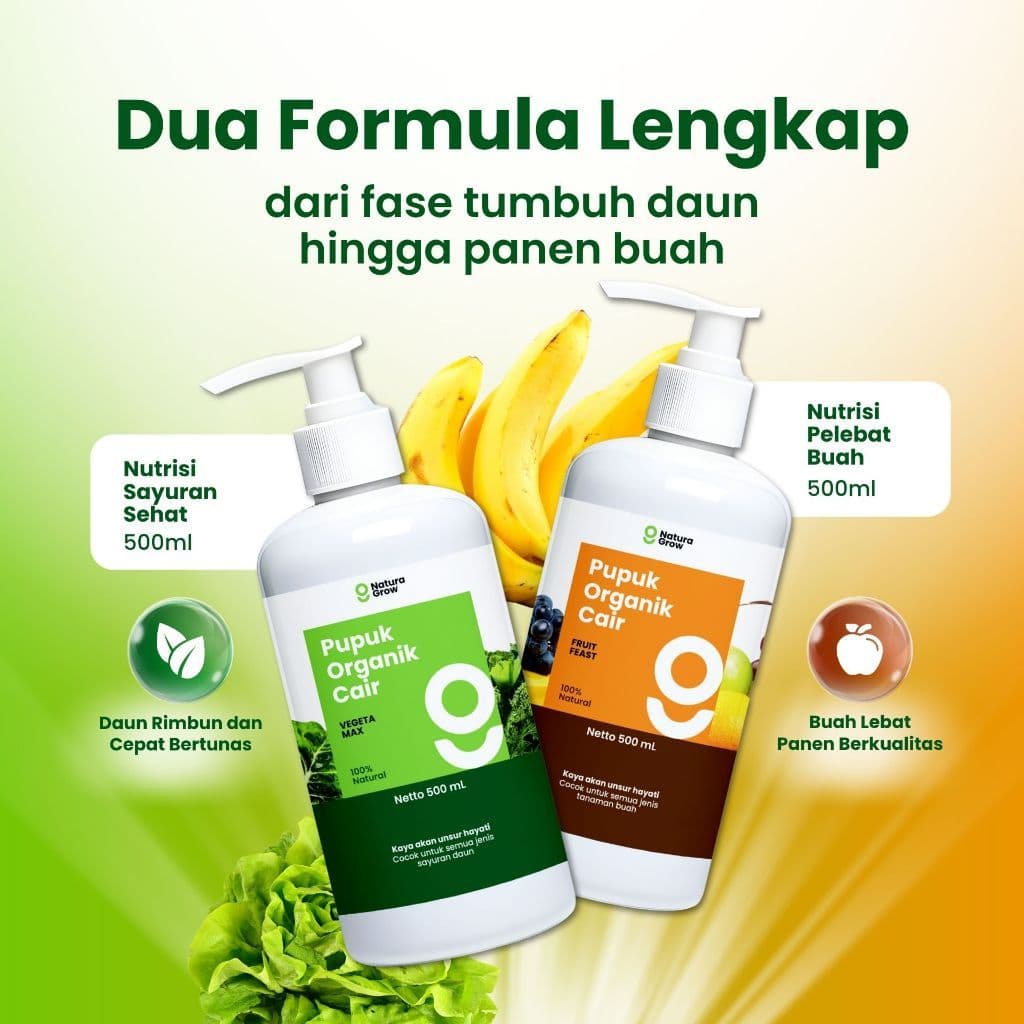 Naturagrow - Pupuk Organik Pelebat & Penyubur Buah dan Tanaman Sayur Paket 2in1 Pupuk Organik Cair Khusus Buah dan Sayur