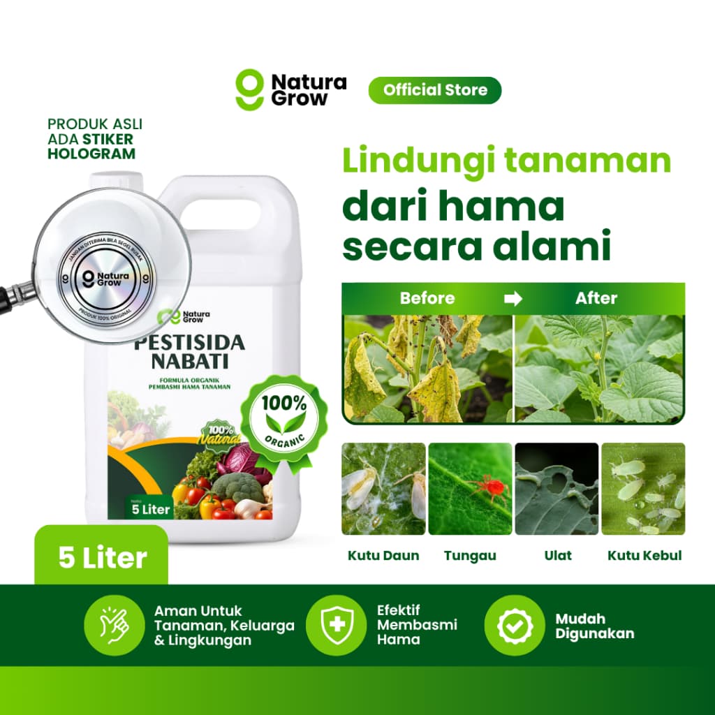 Naturagrow - Pestisida Nabati 5 Liter - Obat Hama Jamur Bakteri Tanaman Organik Ampuh Basmi Kutu Daun Ulat Grayak & Semut