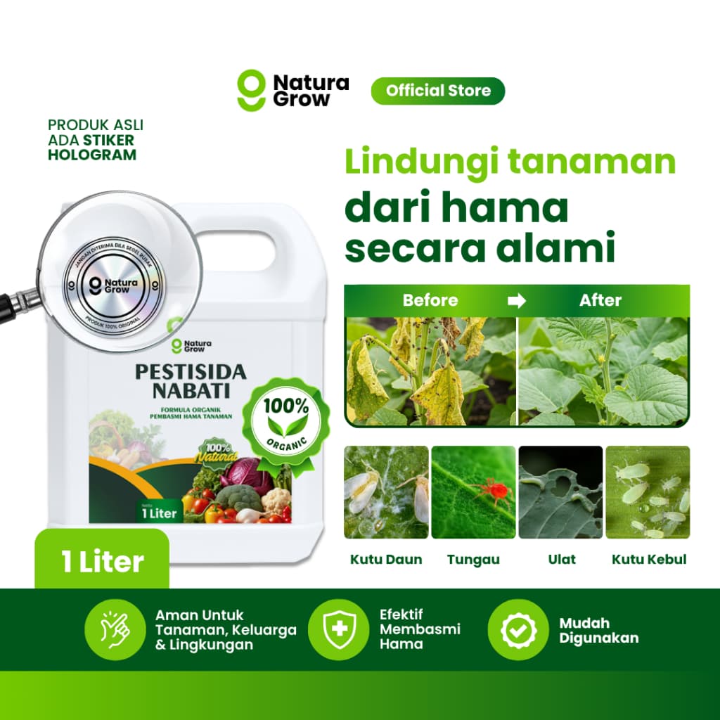 Naturagrow Pestisida Nabati 1 Liter - Obat Hama Jamur Bakteri Tanaman Organik Ampuh Basmi Kutu Daun Ulat Grayak & Semut