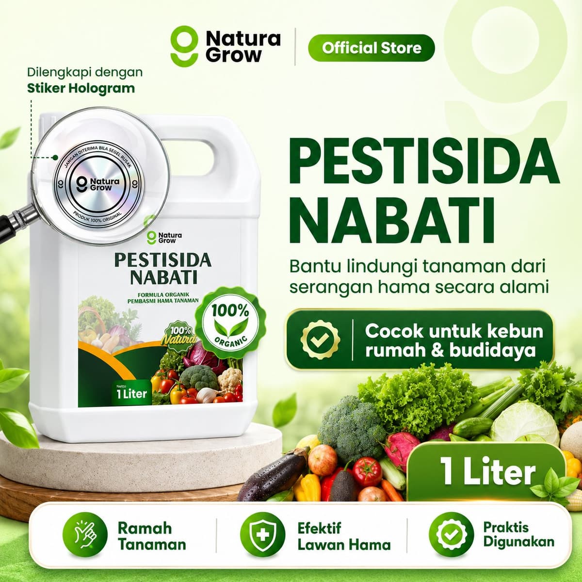 Pestisida Nabati NaturaGrow 1 Liter Pengendali Hama Tanaman Kutu Daun Ulat Tungau Kutu Kebul untuk Sayur Buah Bunga