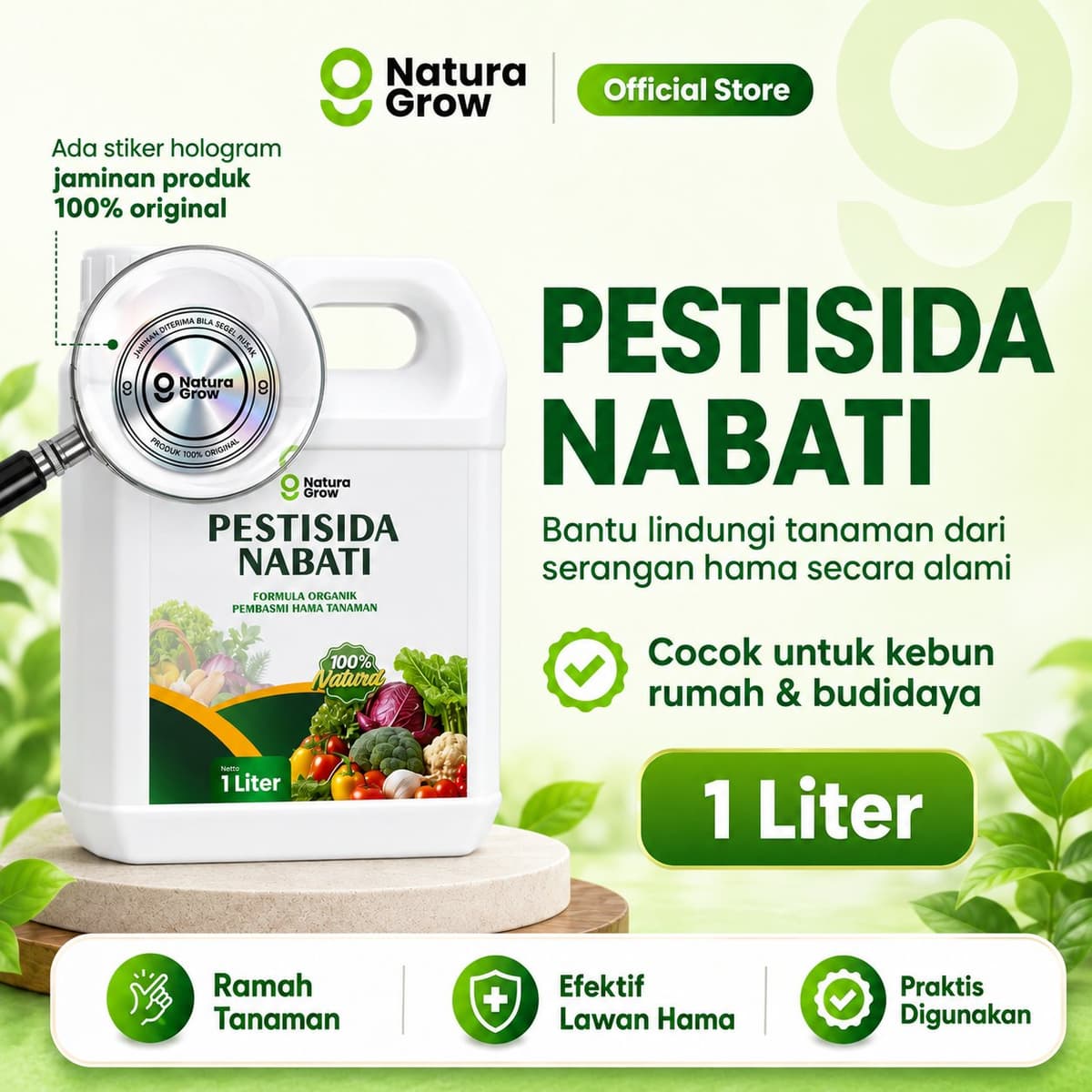 Pestisida Nabati NaturaGrow 1 Liter Pengendali Hama Tanaman Kutu Daun Ulat Tungau Kutu Kebul untuk Sayur Buah Bunga