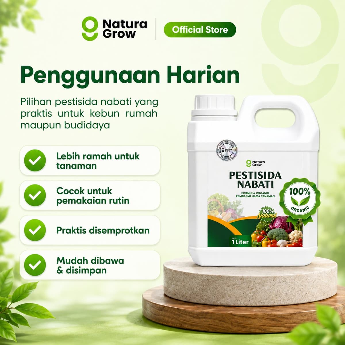 Pestisida Nabati NaturaGrow 1 Liter Pengendali Hama Tanaman Kutu Daun Ulat Tungau Kutu Kebul untuk Sayur Buah Bunga
