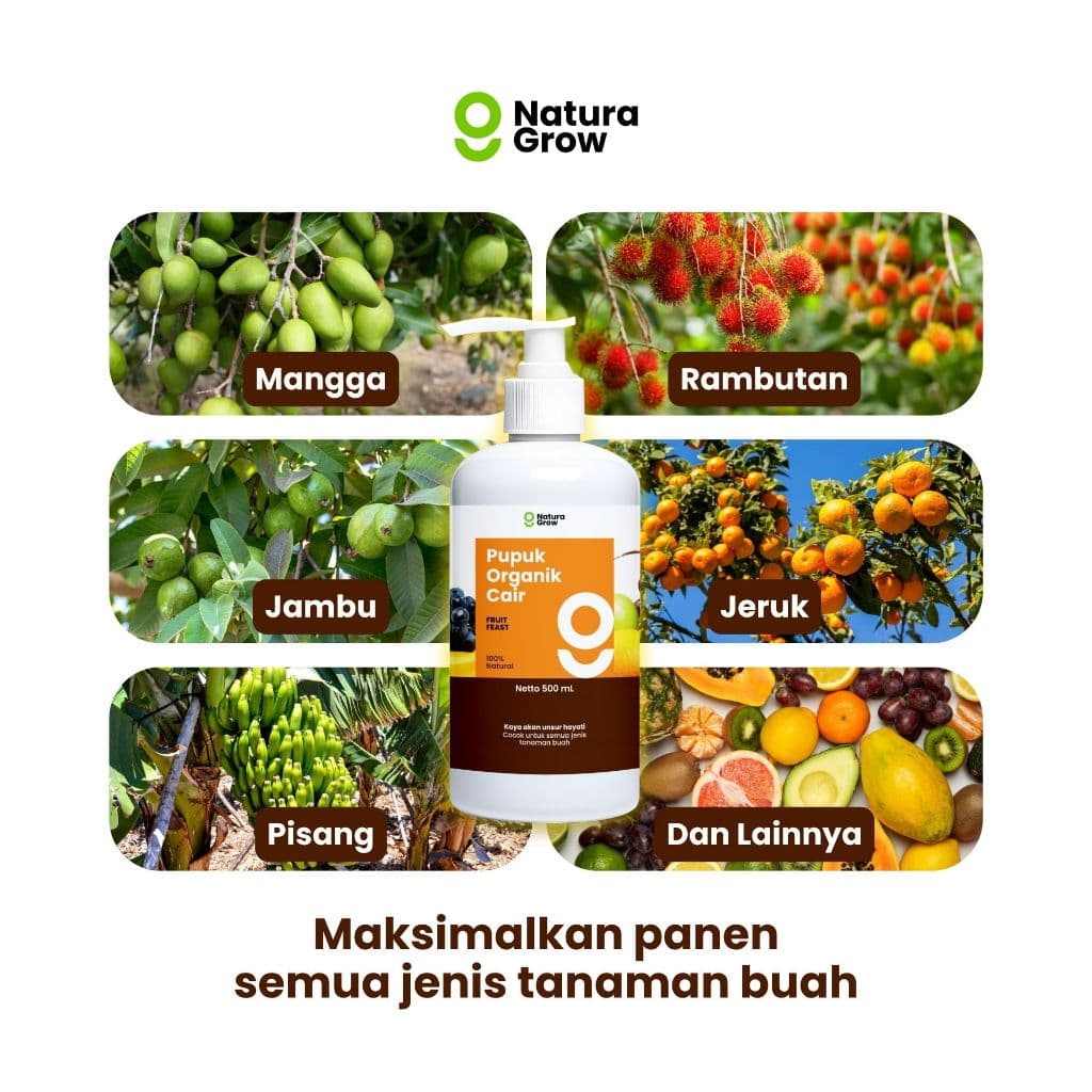 Pupuk Organik Cair Tanaman Buah 500ml Pupuk Pelebat Penyubur Buah Pupuk khusus buah mempercepat pembungaan dan pembuahan rasa manis pupuk penyubur tanaman buah mengandung ZPT - Naturagrow