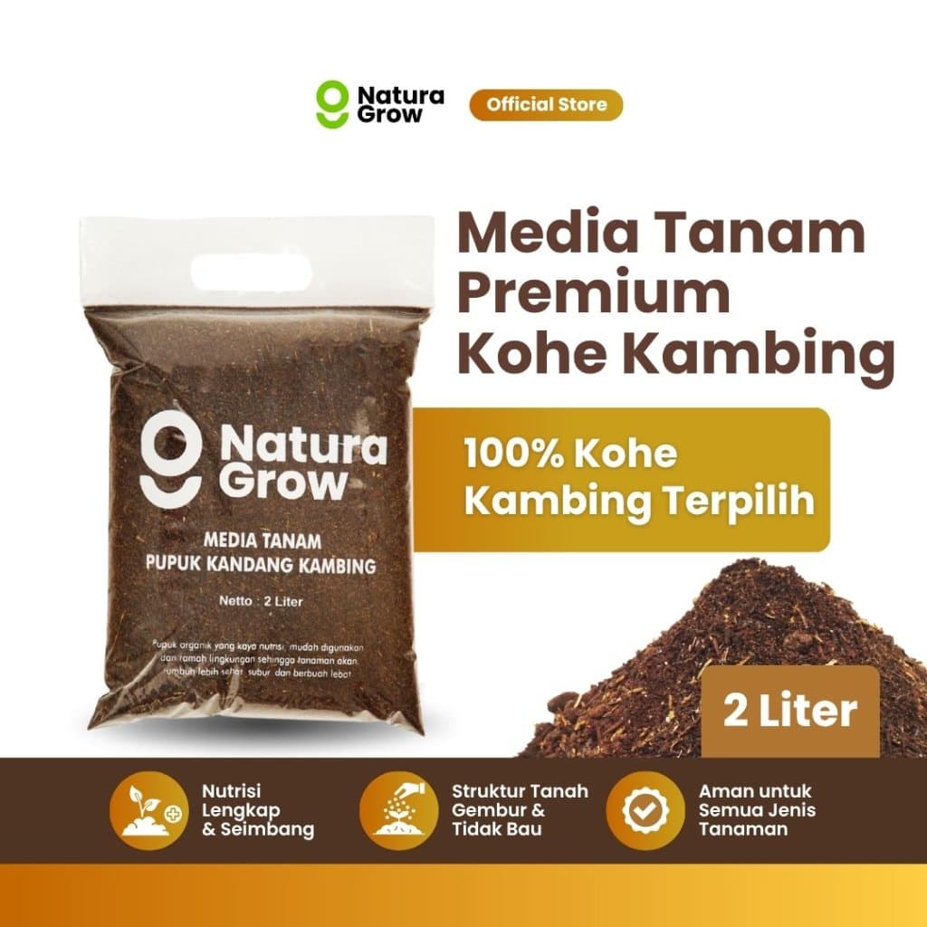 Naturagrow - Pupuk Kandang Media Tanam Kohe Kambing Murni 2L