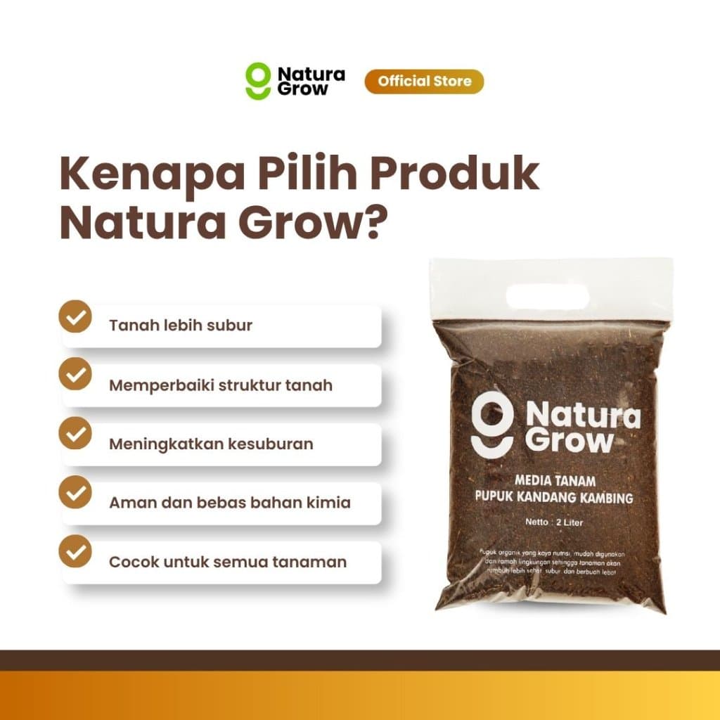 Naturagrow - Pupuk Kandang Media Tanam Kohe Kambing Murni 2L