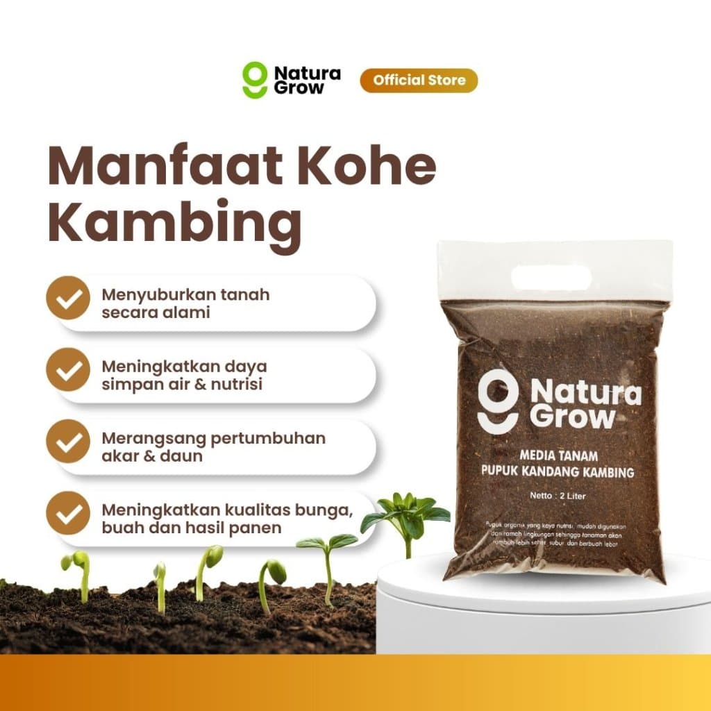 Naturagrow - Pupuk Kandang Media Tanam Kohe Kambing Murni 2L