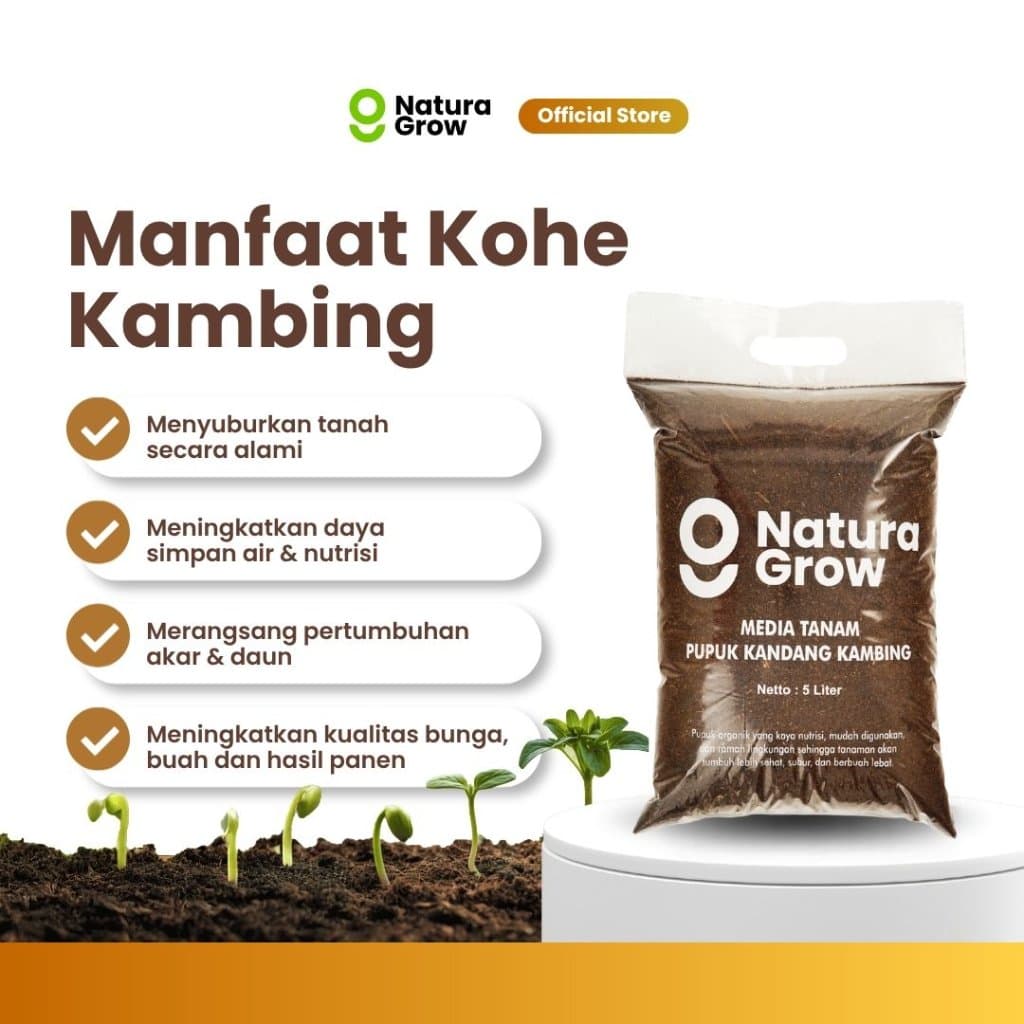 Naturagrow - Pupuk Kandang Media Tanam Kohe Kambing Murni 5 Liter