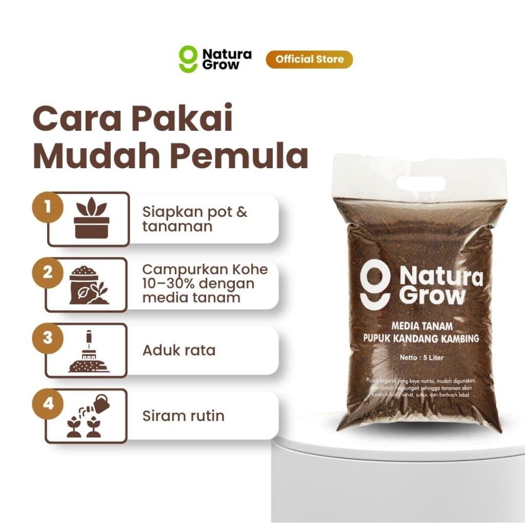 Naturagrow - Pupuk Kandang Media Tanam Kohe Kambing Murni 5 Liter