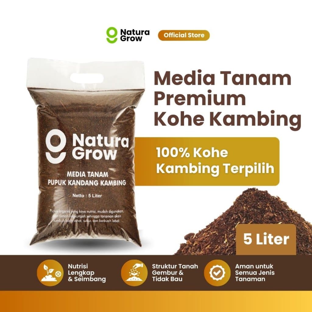 Naturagrow - Pupuk Kandang Media Tanam Kohe Kambing Murni 5 Liter